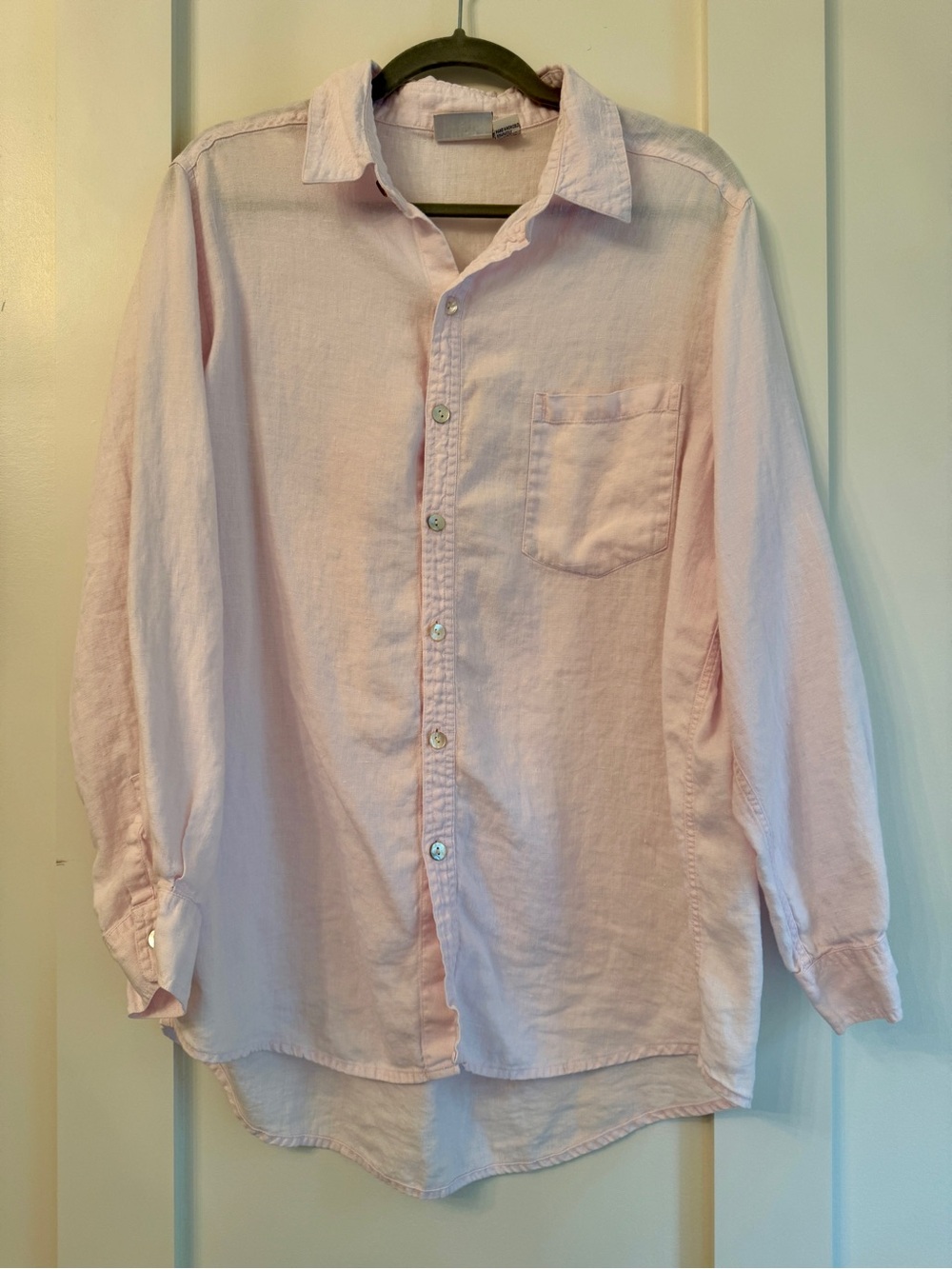 Chico’s Light Pink Button-Up 100% Linen Shirt